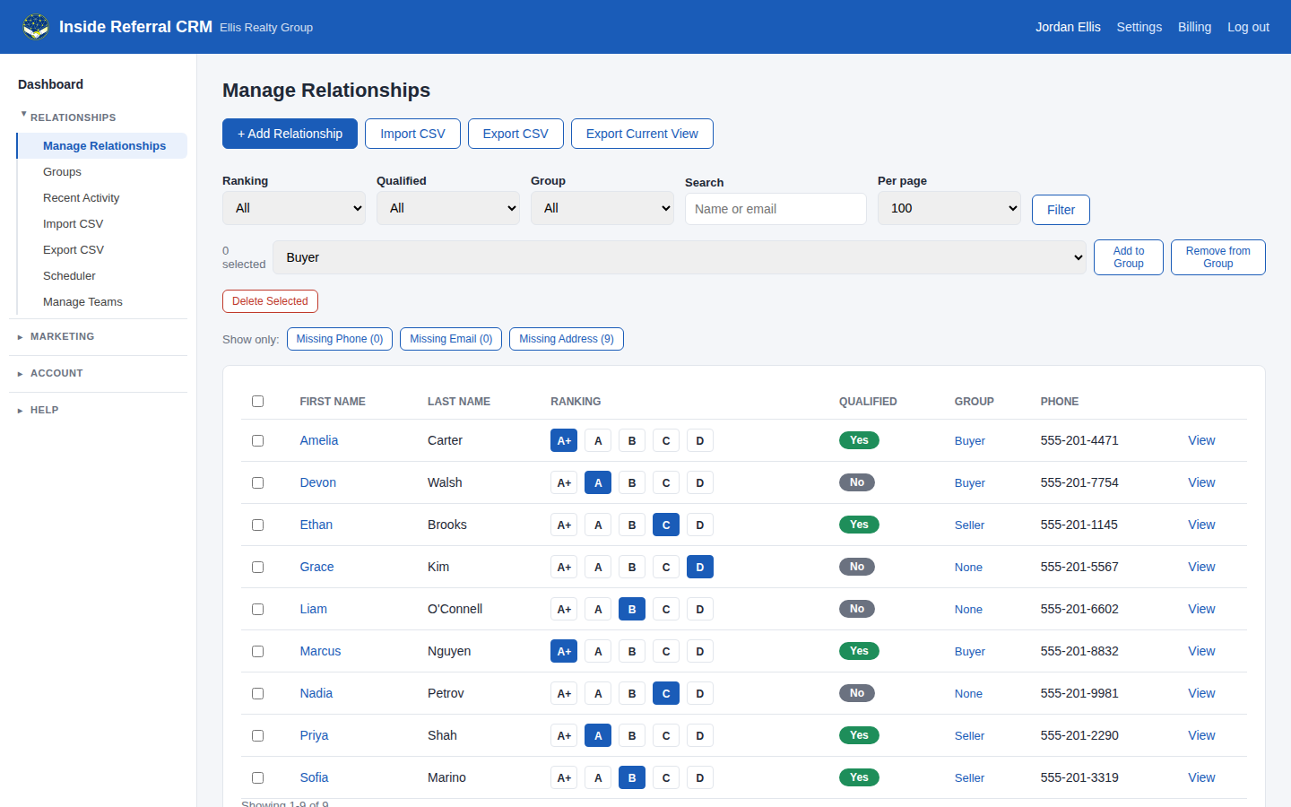 Manage Relationships screenshot
