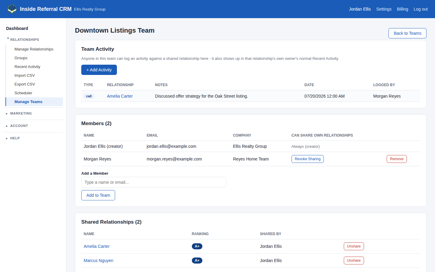 Manage Teams screenshot