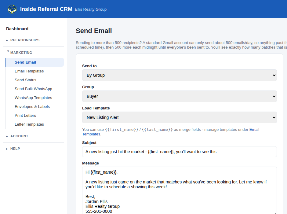 Send Email screenshot